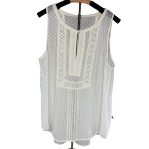 Daniel Rainn Womens Top Large Ivory Swiss Dot Lace Sleeveless Blouse Sheer Boho